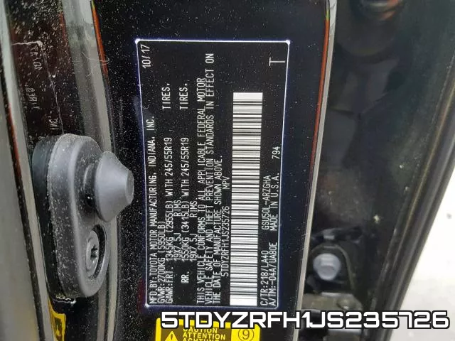 5TDYZRFH1JS235726