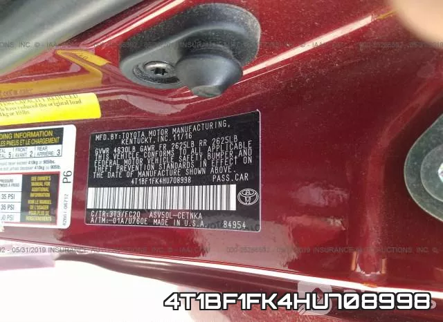 4T1BF1FK4HU708998