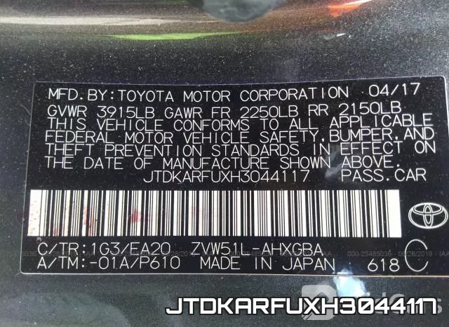 JTDKARFUXH3044117