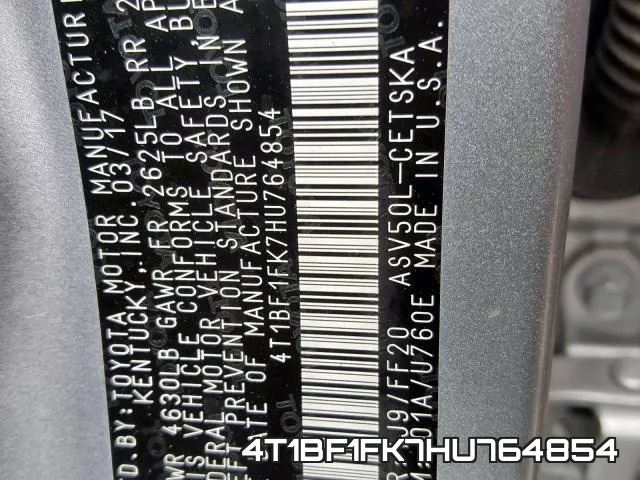 4T1BF1FK7HU764854