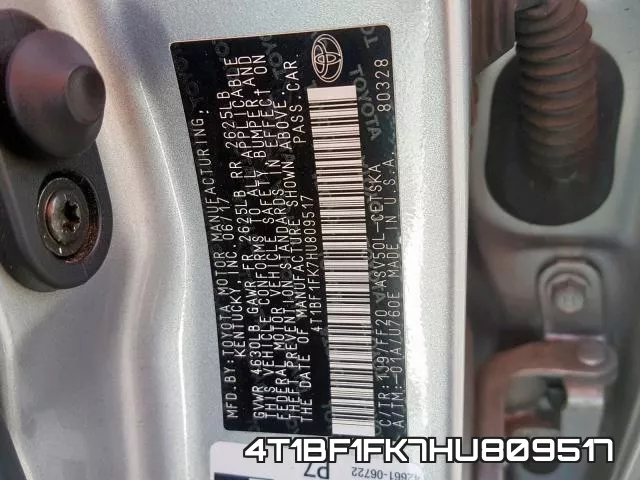 4T1BF1FK7HU809517