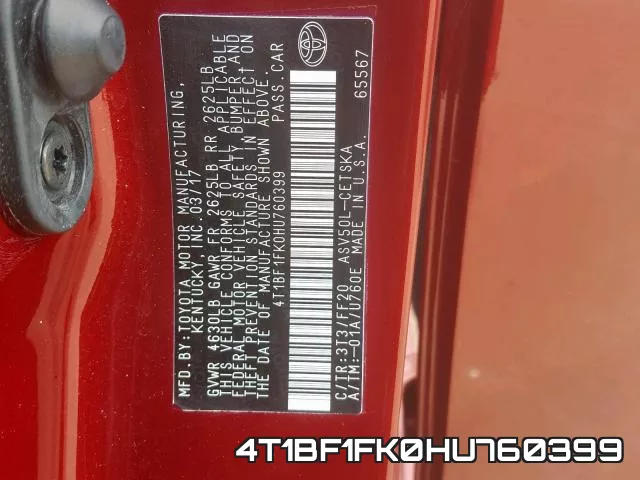 4T1BF1FK0HU760399