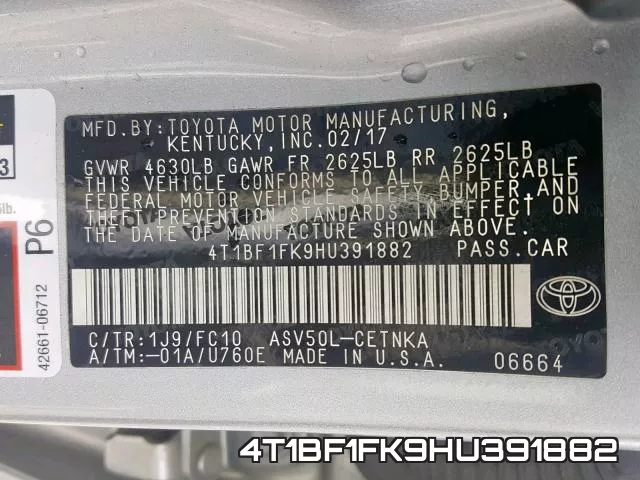 4T1BF1FK9HU391882