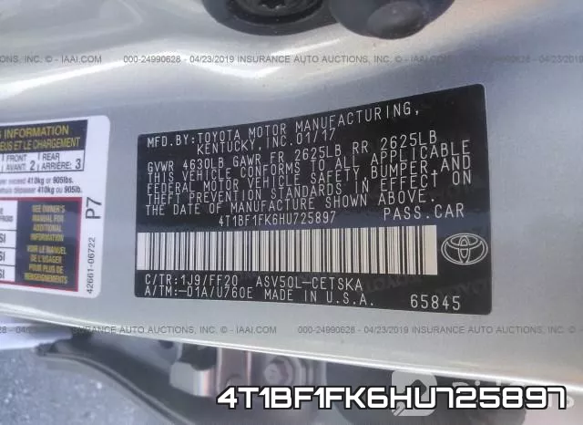 4T1BF1FK6HU725897