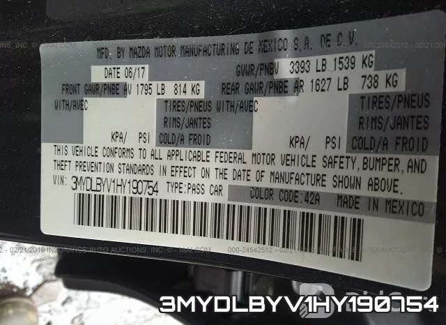 3MYDLBYV1HY190754