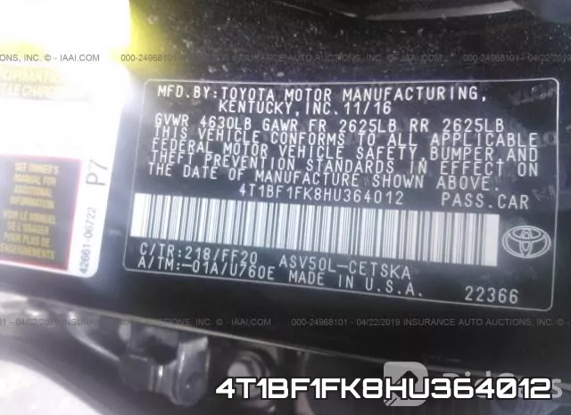 4T1BF1FK8HU364012