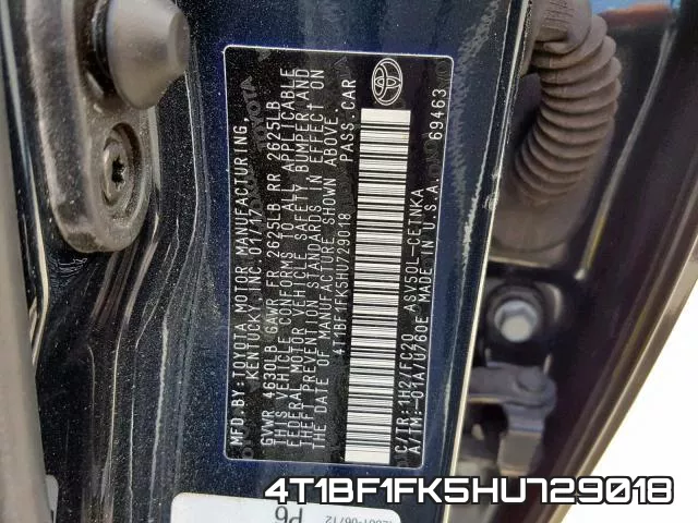 4T1BF1FK5HU729018