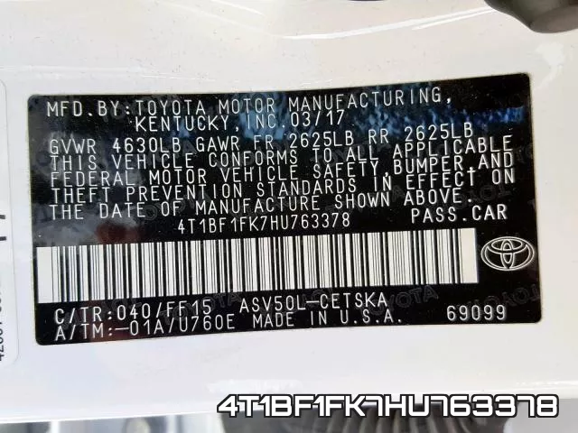 4T1BF1FK7HU763378