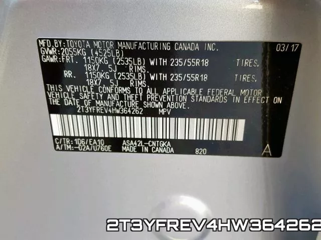2T3YFREV4HW364262