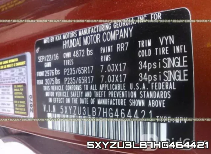 5XYZU3LB7HG464421