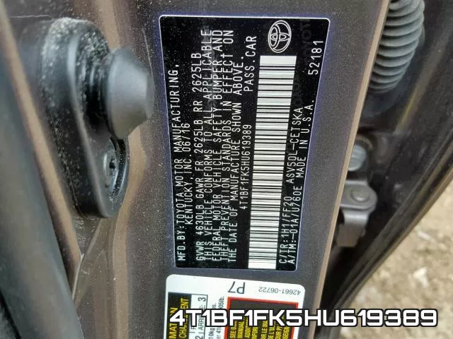 4T1BF1FK5HU619389