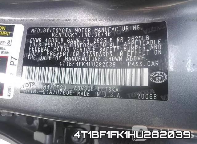 4T1BF1FK1HU282039