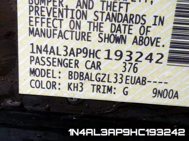 1N4AL3AP9HC193242