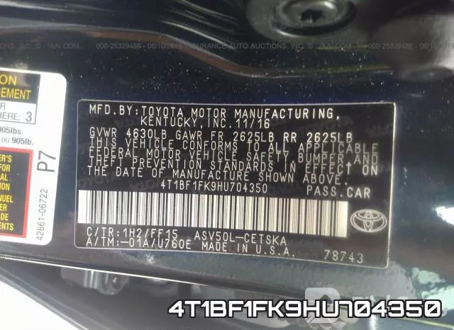 4T1BF1FK9HU704350