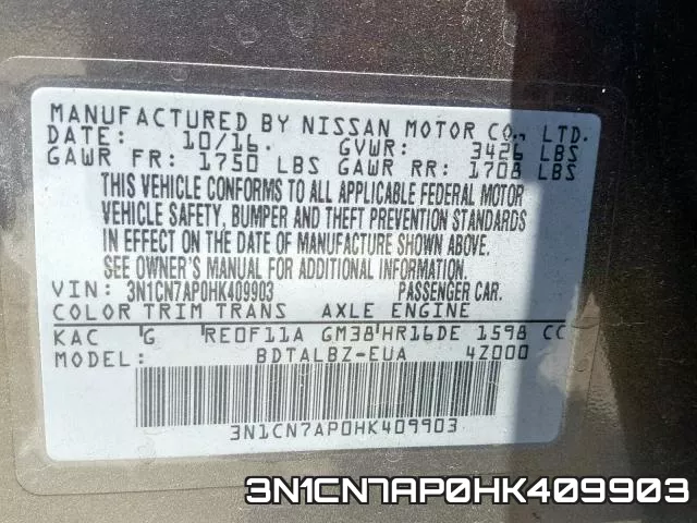 3N1CN7AP0HK409903