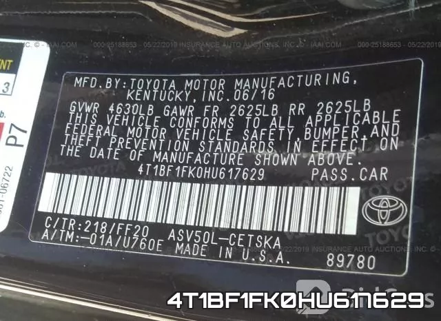 4T1BF1FK0HU617629