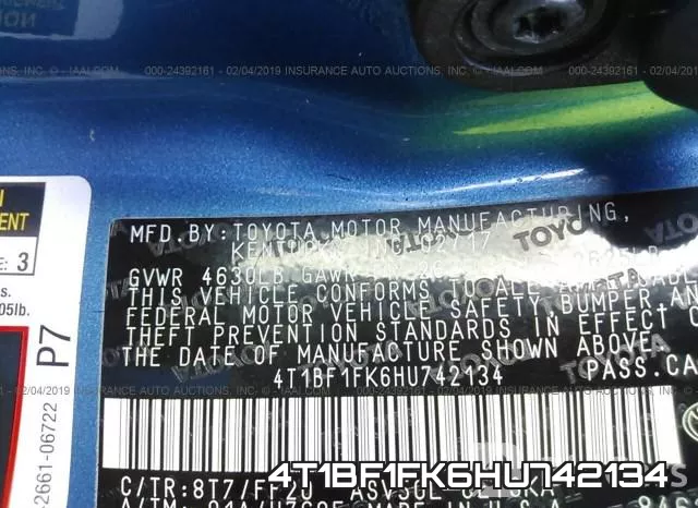 4T1BF1FK6HU742134