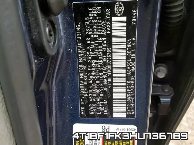 4T1BF1FK3HU736789