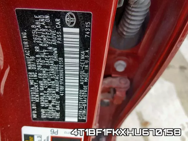 4T1BF1FKXHU670158