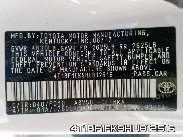 4T1BF1FK9HU812516