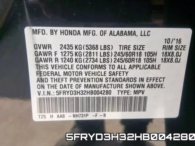 5FRYD3H32HB004280