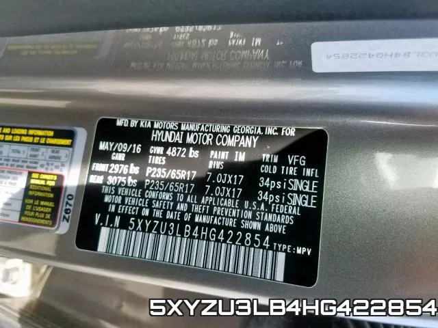 5XYZU3LB4HG422854