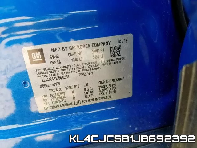 KL4CJCSB1JB692392
