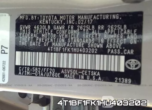 4T1BF1FK1HU403202