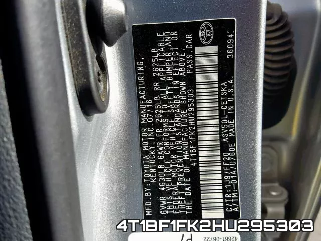 4T1BF1FK2HU295303
