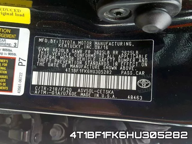 4T1BF1FK6HU305282