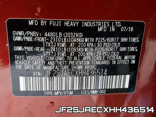 JF2SJAECXHH436514