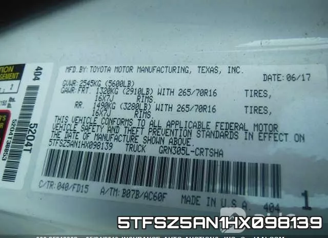 5TFSZ5AN1HX098139