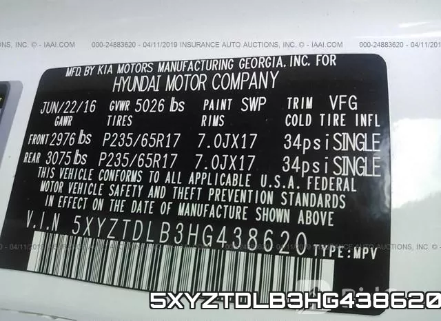 5XYZTDLB3HG438620