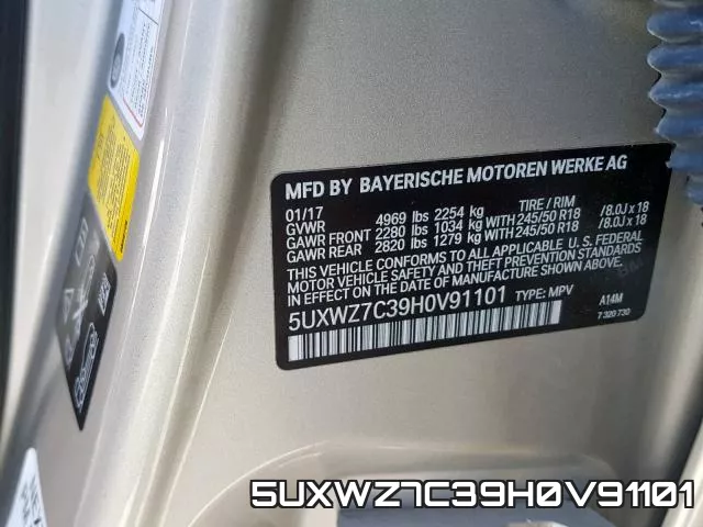 5UXWZ7C39H0V91101