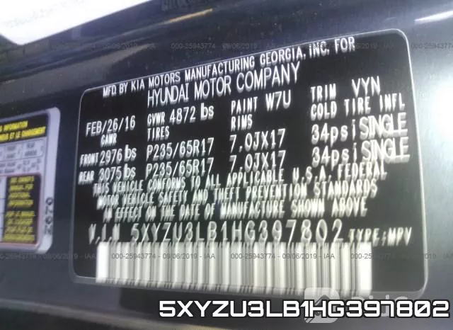 5XYZU3LB1HG397802