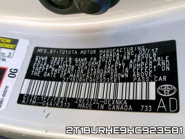 2T1BURHE9HC923581