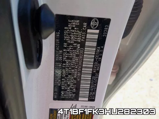 4T1BF1FK3HU282303
