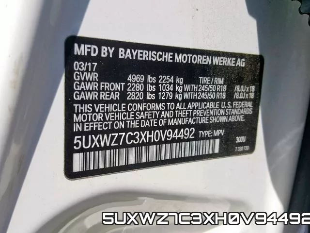 5UXWZ7C3XH0V94492