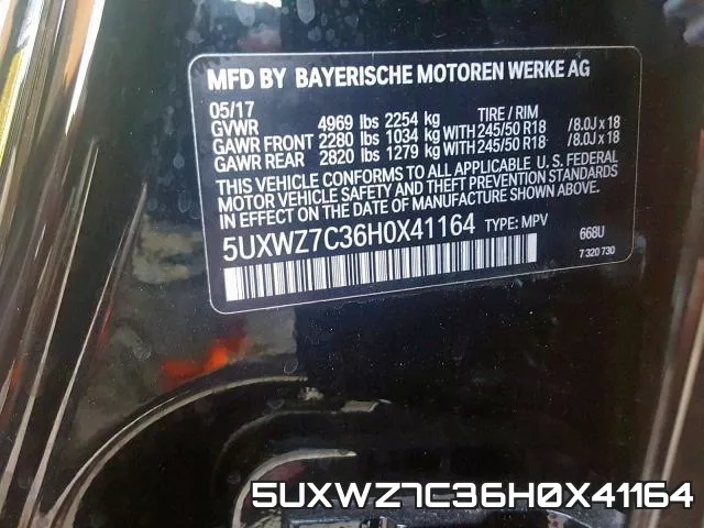 5UXWZ7C36H0X41164