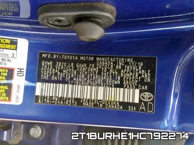 2T1BURHE1HC792274