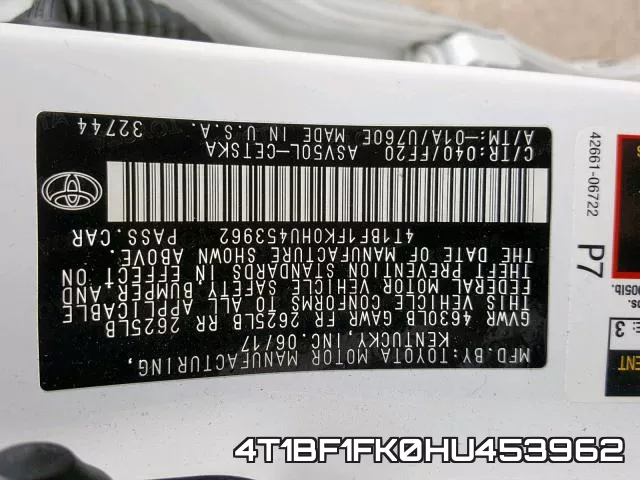 4T1BF1FK0HU453962