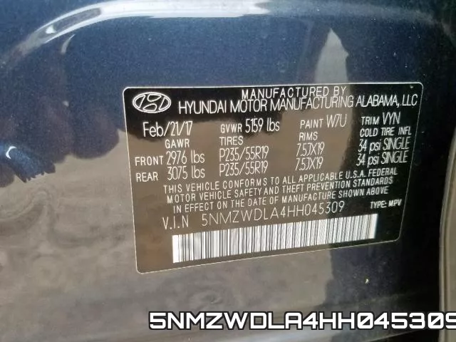 5NMZWDLA4HH045309