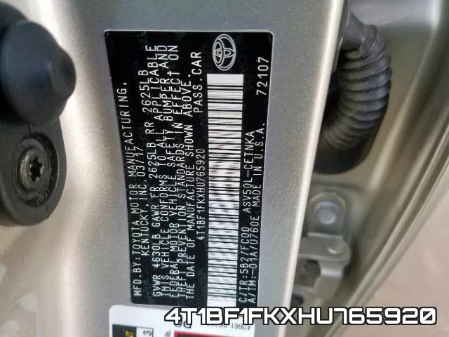 4T1BF1FKXHU765920