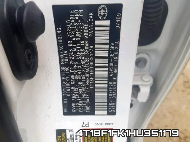 4T1BF1FK1HU351179