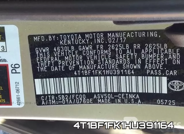 4T1BF1FK1HU391164