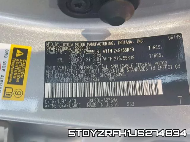 5TDYZRFH1JS274834