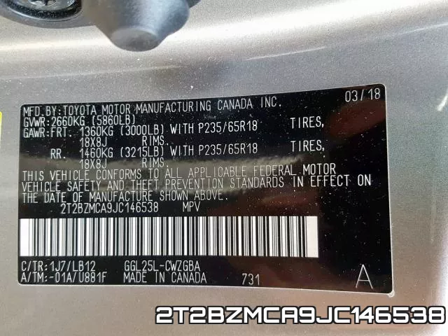 2T2BZMCA9JC146538