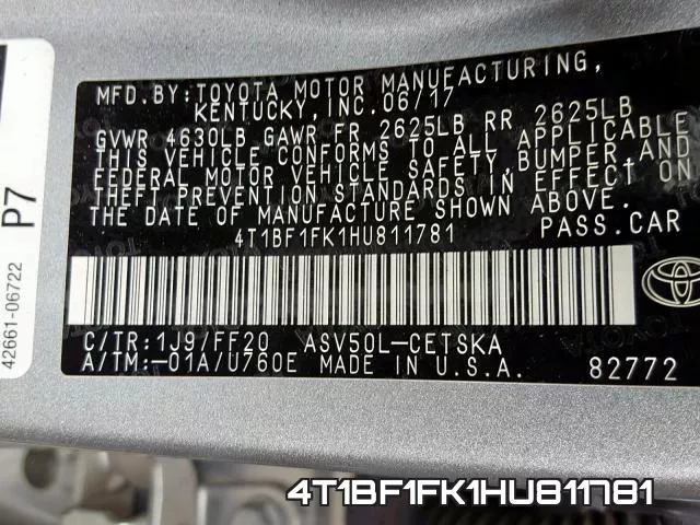 4T1BF1FK1HU811781