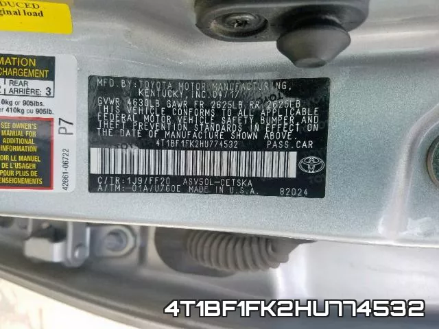 4T1BF1FK2HU774532