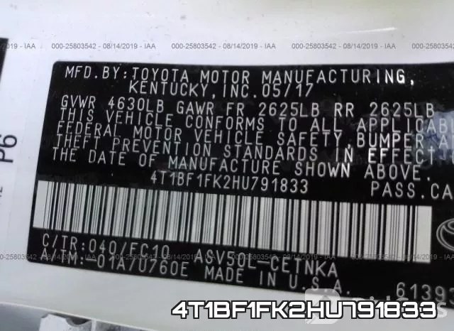 4T1BF1FK2HU791833